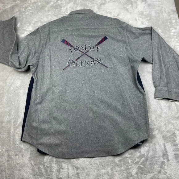 Vintage Tommy Hilfiger Nautical Racing Oars Wool Blend Button Down Men's Large - Picture 5 of 7